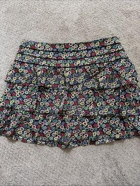 Kookai Tiered Mini Skirt — Multicolor Flowers on Black, lined
